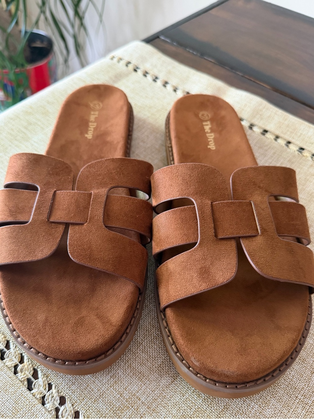 Suede Slide Sandals in Rich Cognac